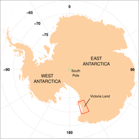 Mappa dell'Antartide. L'area evidenziata in rosso rappresenta Victoria Land.