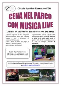 Cena nel parco con musica live - Giovedì 14 settembre 2017