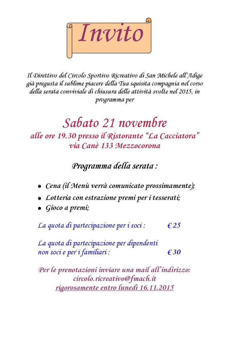 Cena sociale - 21 novembre 2015
