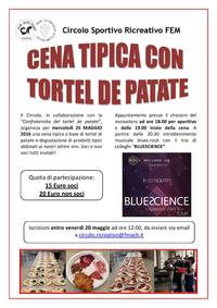 Cena tipica con Tortel de patate & intrattenimento musicale - mercoledì 25 maggio 2016, a partire dalle 18.00