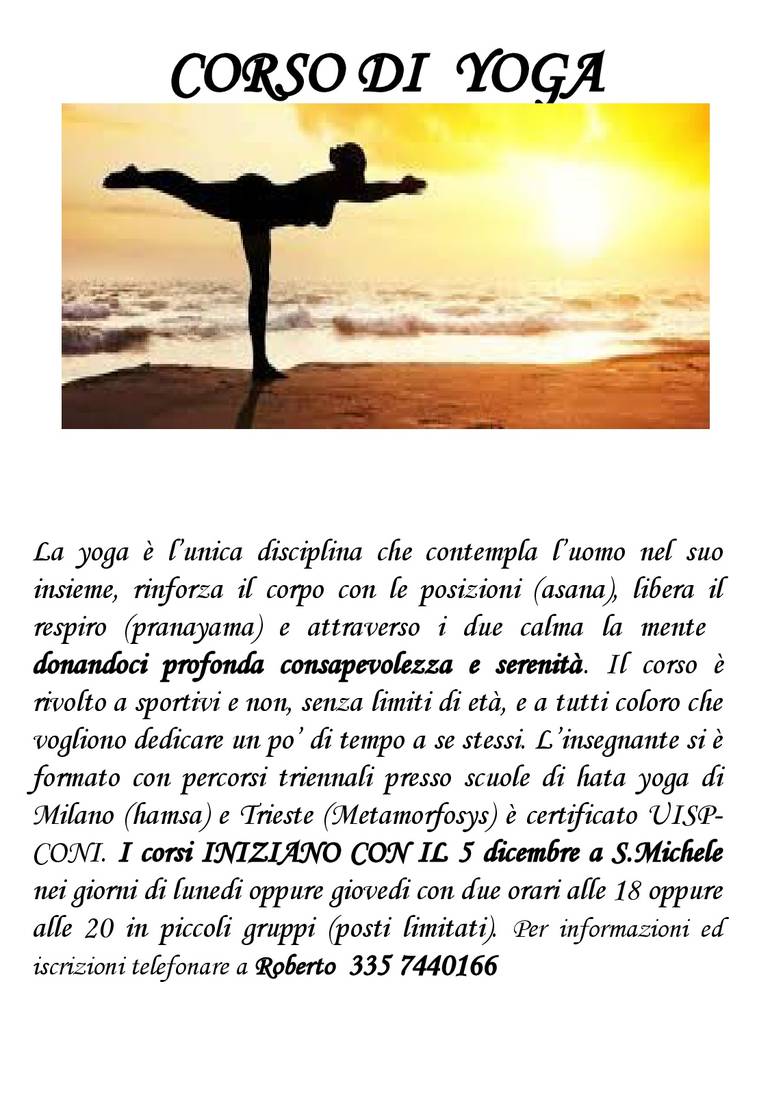Corsi di Yoga - lunedì e giovedì - anno 2017