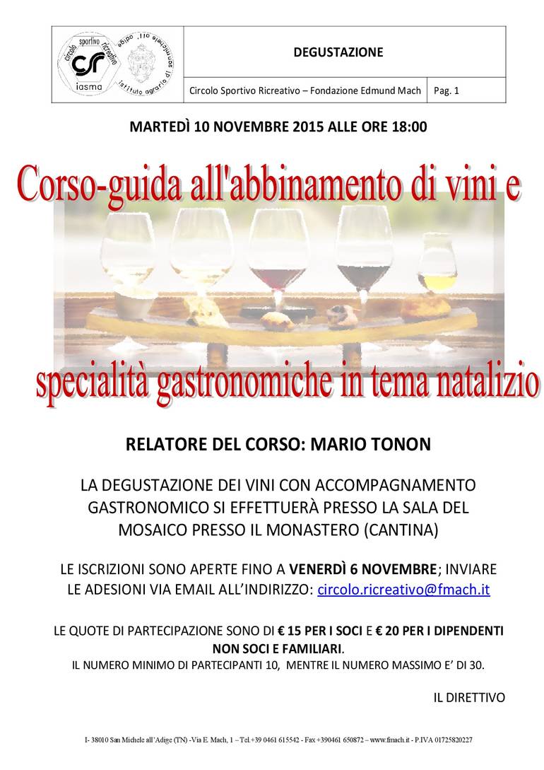 Corso-guida all'abbinamento di vini e specialità gastronomiche natalizie - 10 novembre 2015