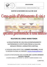Corso-guida all'abbinamento di vini e specialità gastronomiche natalizie - 10 novembre 2015