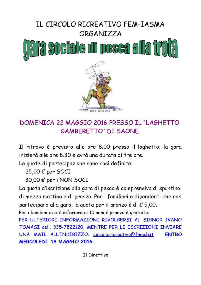 Gara di pesca alla trota - domenica 22 maggio 2016