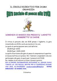 Gara di pesca alla trota - domenica 22 maggio 2016