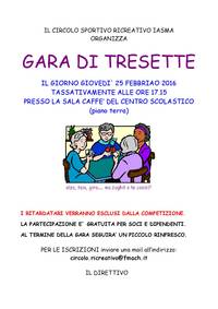Gara di tresette - giovedì 25 febbraio 2016 - ore 17.15 tassative