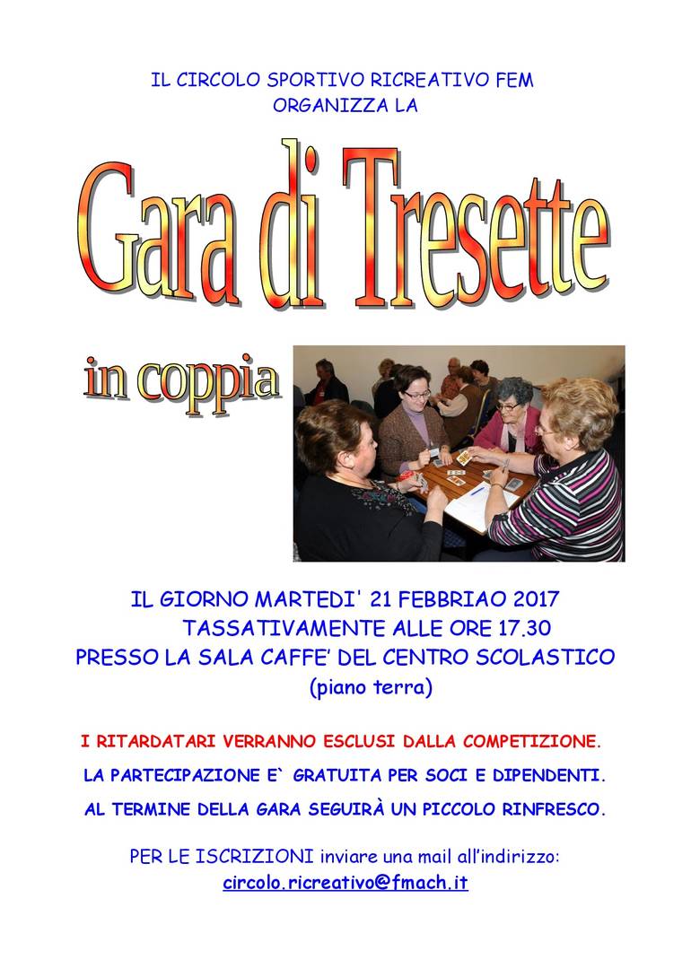 Gara di tresette - martedì 21 febbraio 2017 - ore 17.30 tassative