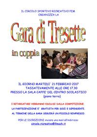 Gara di tresette - martedì 21 febbraio 2017 - ore 17.30 tassative