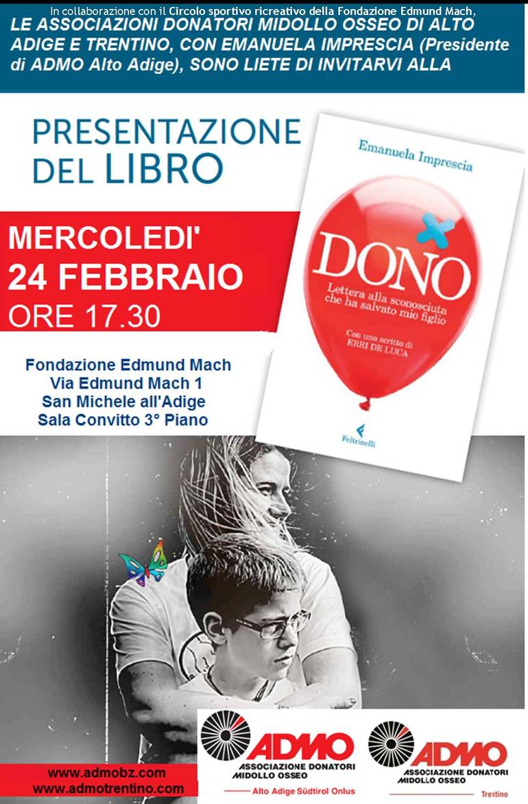 Presentazione del libro "DONO - Lettera alla sconosciuta che ha salvato mio figlio", a cura di ADMO - mercoledì 24 febbraio 2016 - Ore 17.30