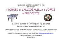 Tornei di calcio balilla e freccette - 22 ottobre 2015