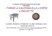 Tornei di Calciobalilla e Freccette - giovedì 26 ottobre 2017, ore 17.30 c/o sala giochi Convitto