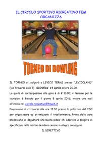 Torneo di bowling - giovedì 14 aprile 2016 - ritrovo ore 17.30 c/o CSO