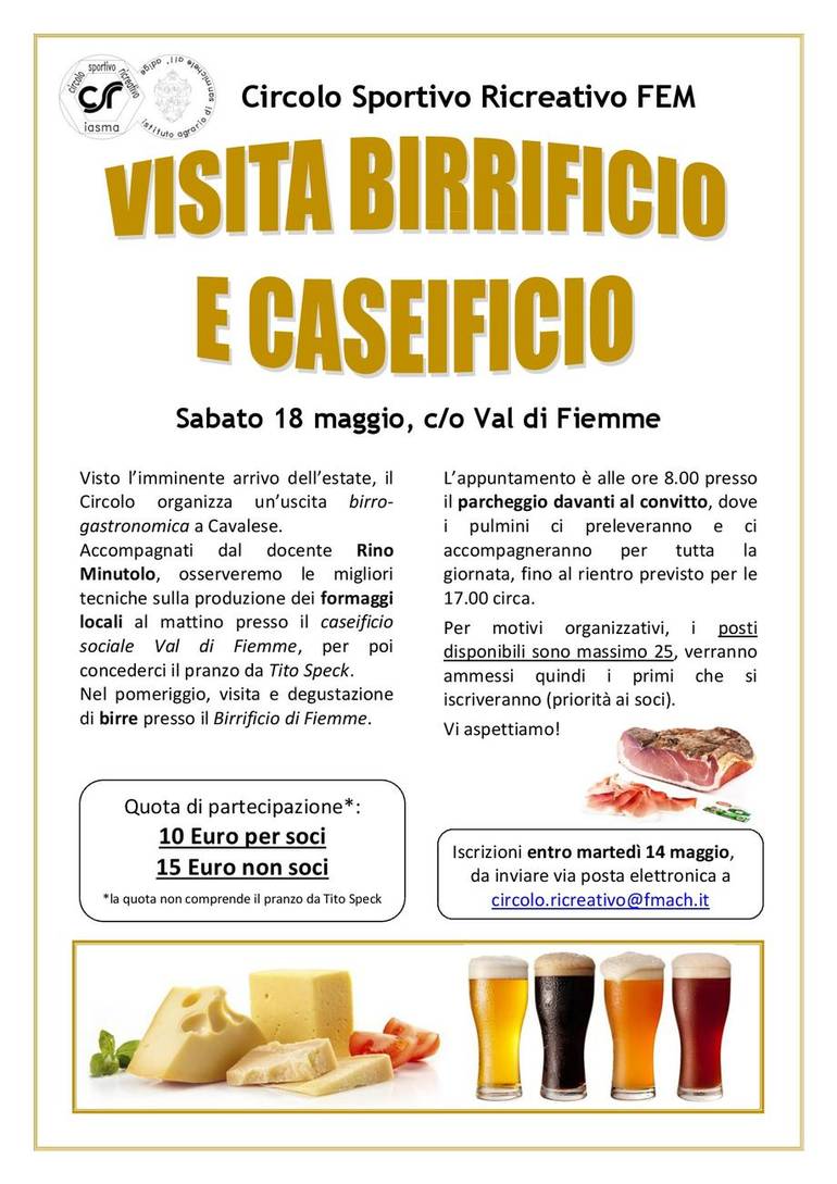 Visita a caseificio e birrificio in Val di Fiemme - sabato 18 maggio 2019